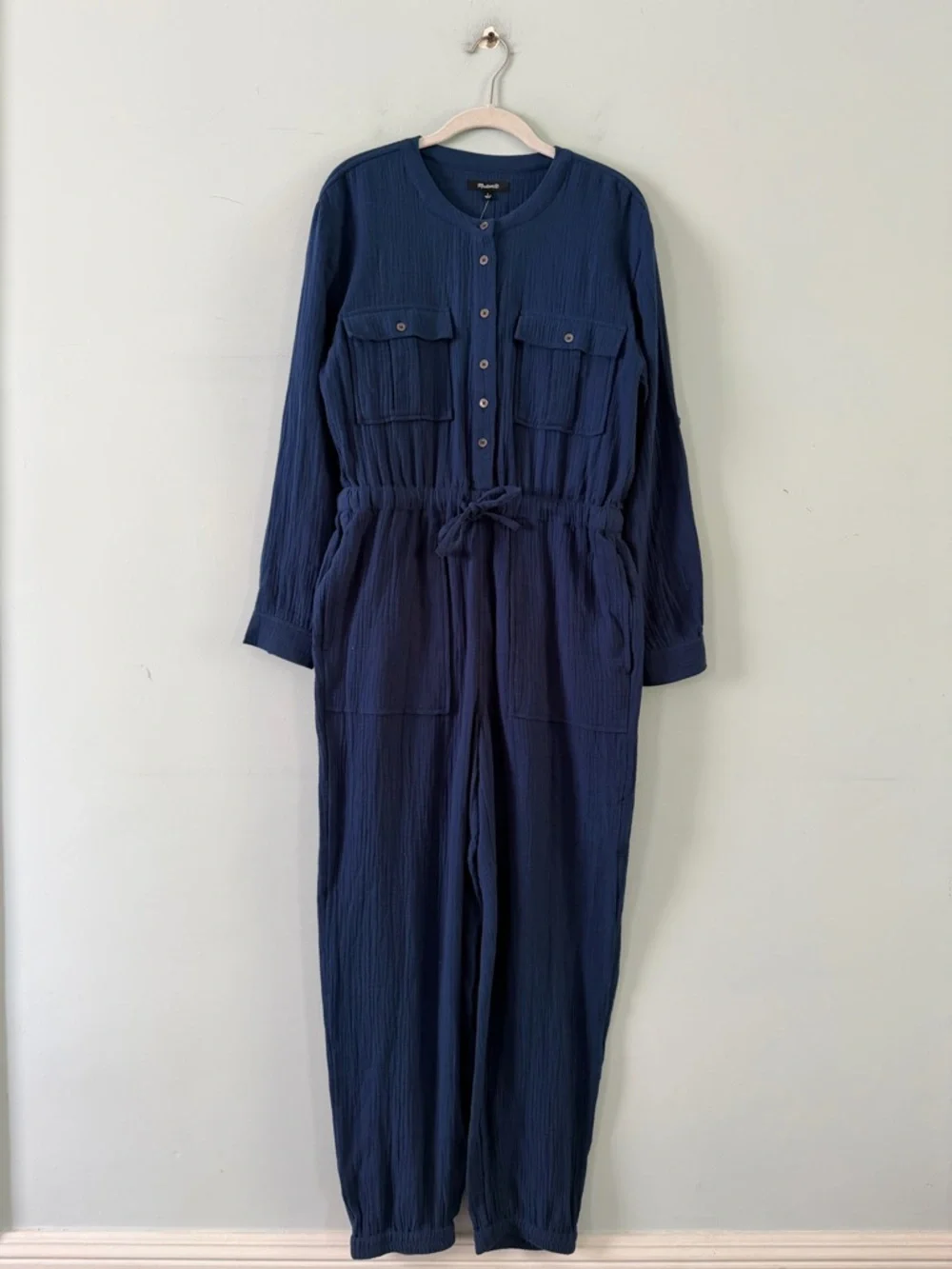 NWT Madewell‎ Lightspun Tapered Leg Coastal Blue Gauze Cotton Jumpsuit